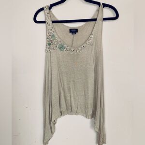 Deletta Biege Asymmetrical Embellished Tank Top